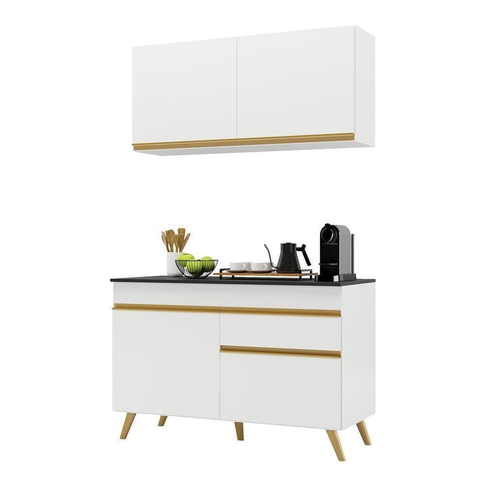 Armário De Cozinha Compacta 120cm V3687 Branco Dourado