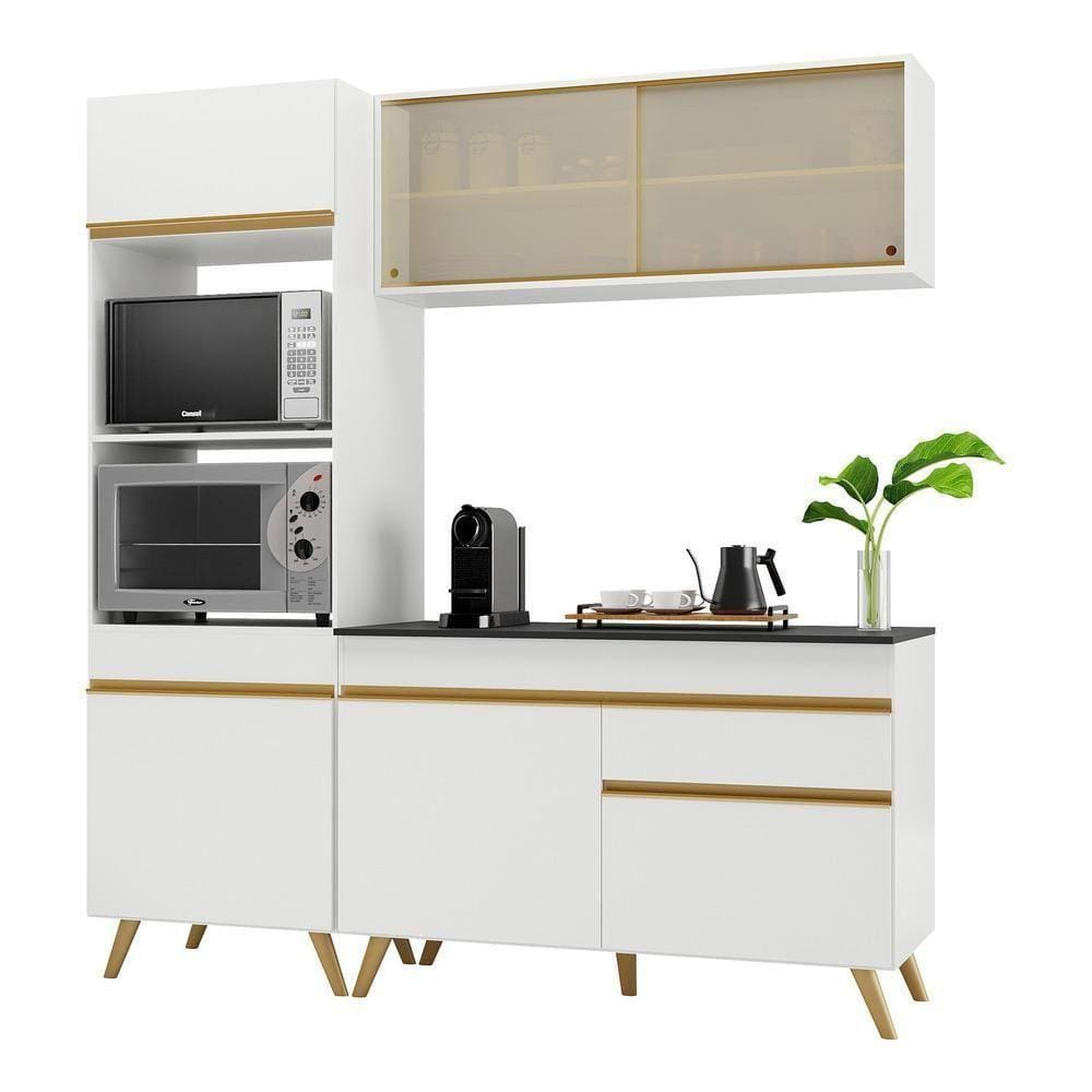 Armário De Cozinha Compacta 182cm V3695 Branco Dourado