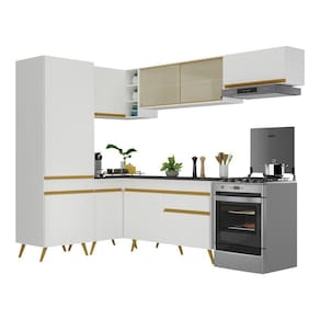 Armário De Cozinha Completa De Canto V2051 Branco Dourado