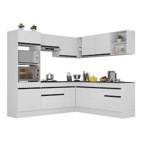 Armário De Cozinha Completa De Canto V2080 Branco/Preto