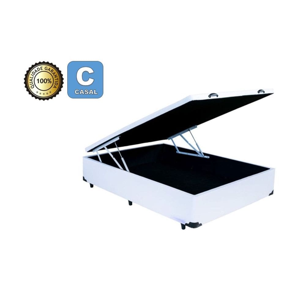Cama Box Baú Casal 138 - Bello Box - Tecido Sintético Branco 30CM PROFUNDIDADE - ALTURA TOTAL 48 CM
