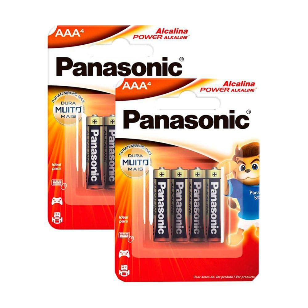 Kit 2 Pilha Panasonic Alcalina AAA Power Alkaline Palito 4 Unidades