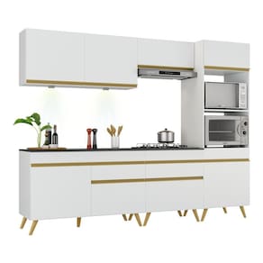 Armário De Cozinha Completa 252cm V2035 Branco Dourado