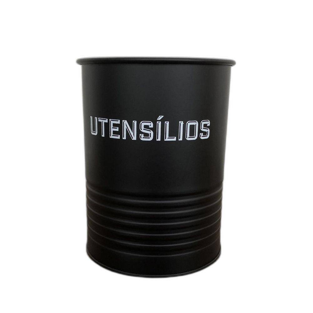 Lata Porta Utensílios Preta Fosca Em Metal Minimalista