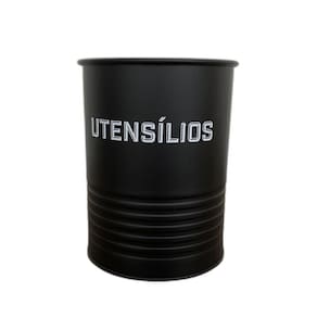 Lata Porta Utensílios Preta Fosca Em Metal Minimalista