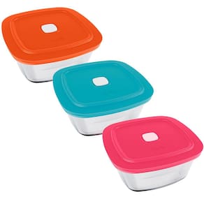 Kit 3 Potes De Vidro 2L Marinex Facilita Tigelas Quadradas Com Tampas Plásticas