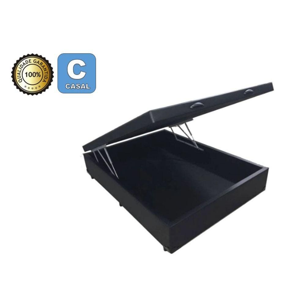 Cama Box Baú Casal 138 - Bello Box - Tecido Sintético Preto 30CM PROFUNDIDADE - ALTURA TOTAL 48 CM