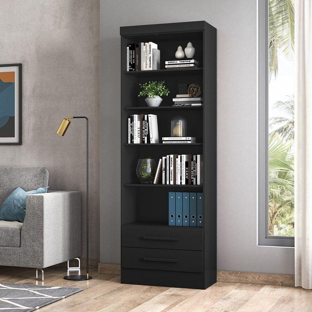 Estante para Livros 2 Gavetas Qmovi Preto