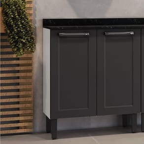 Balcão para Cozinha 70cm 2 Portas com Tampo Florença Itatiaia Grafite/Branco