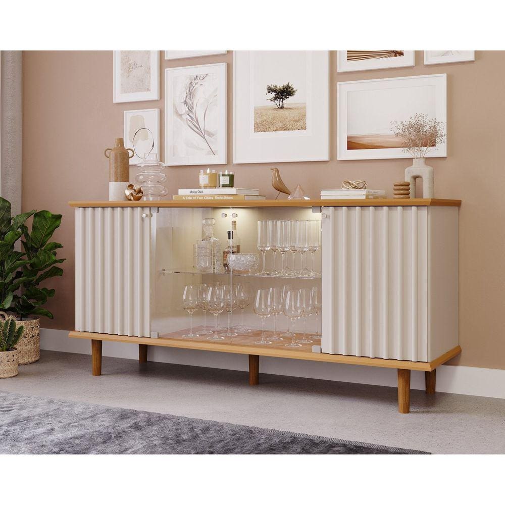 Buffet para Sala de Jantar 4 Portas Janice Cimol Marrom/Off White