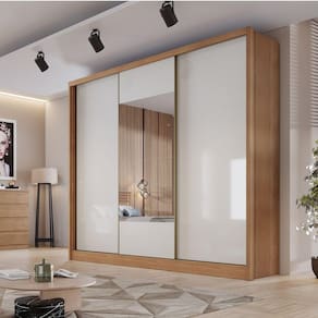 Guarda Roupa Casal com Espelho 3 Portas 6 Gavetas Montreal Novo Horizonte Cumaru/Cinza