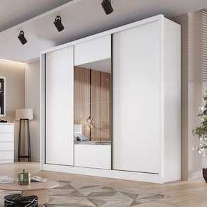 Guarda Roupa Casal com Espelho 3 Portas 6 Gavetas Montreal Novo Horizonte Branco