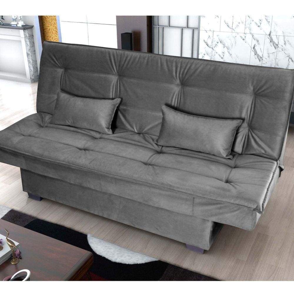 Sofá Cama 3 Lugares Reclinável Esmeralda Matrix Light Cinza