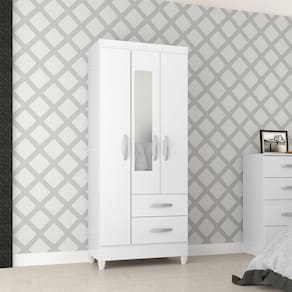 Guarda Roupa Solteiro 3 Portas 2 Gavetas Fortaleza Atualle Móveis Branco