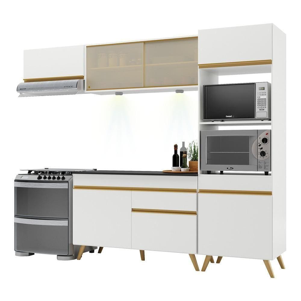 Armário De Cozinha Compacta 252cm V2016 Branco Dourado