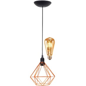 Pendente Aramado Diamante Teto Luminária Retrô Balcão Agp + Lâmpada Led ST64 Vintage