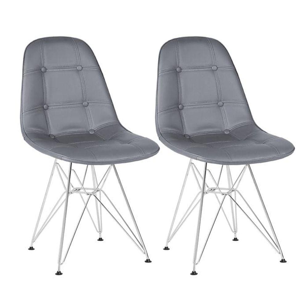 Kit 2 cadeiras estofadas Charles Eames Eiffel Botonê com pés de metal cromado