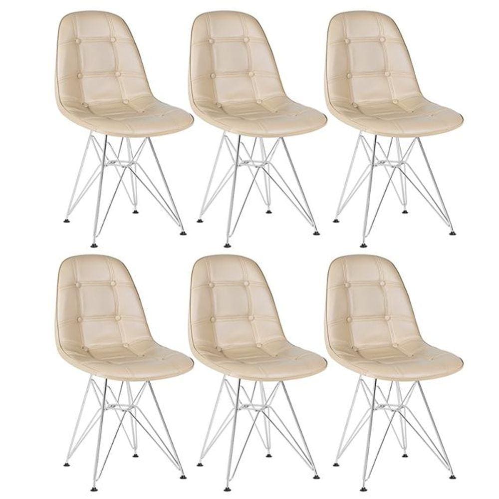 Kit 6 cadeiras estofadas Charles Eames Eiffel Botonê com pés de metal cromado