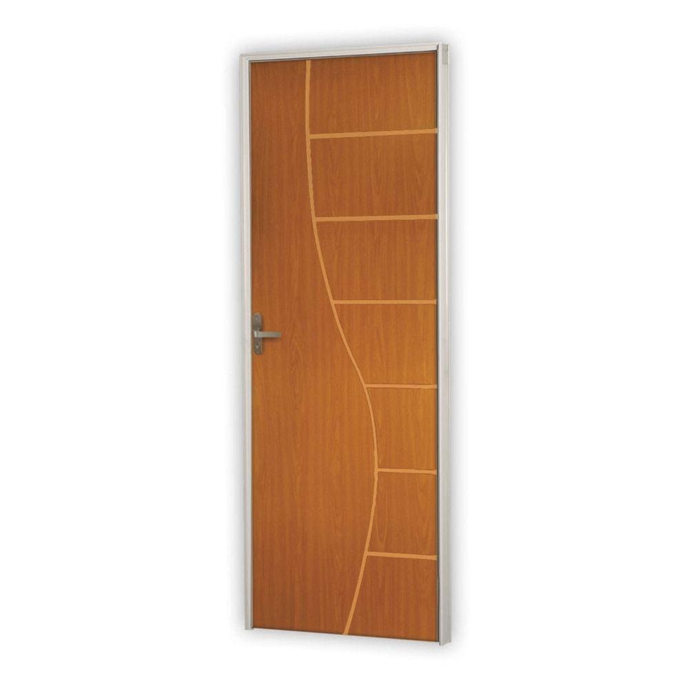 Kit Porta de Madeira Decorada 212x85cm com Batente de Alumínio 3,6cm Cantareira MGM Mogno