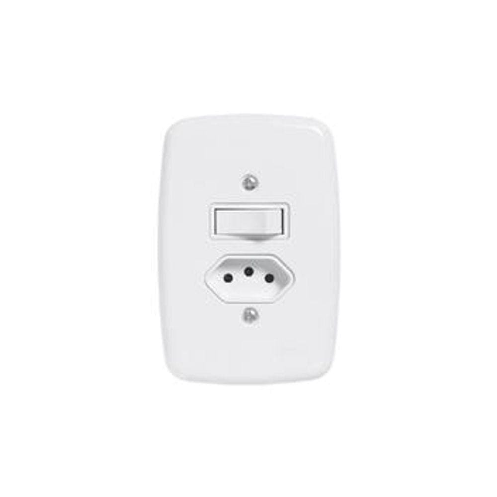 Pluzie 1Seção Interruptor Simples+ 1Seção Tomada 10A + Placa