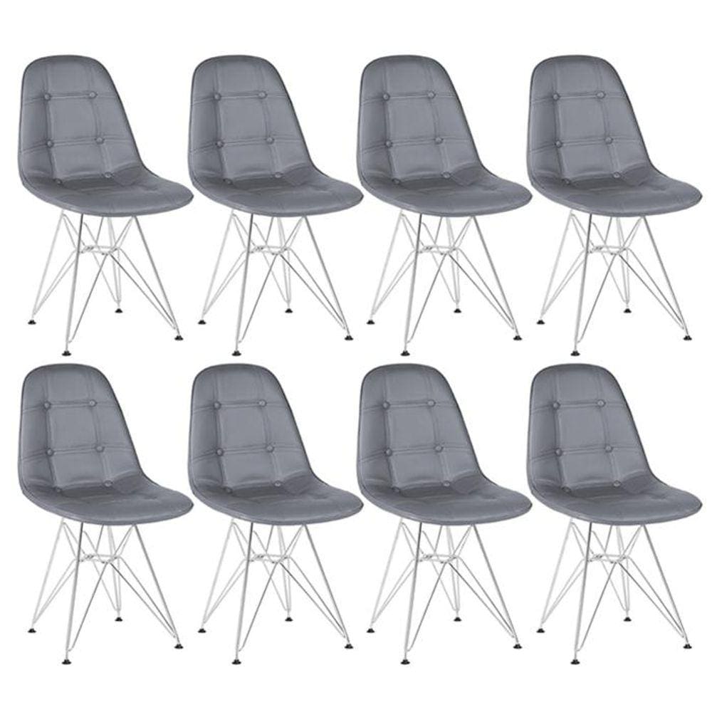 Kit 8 cadeiras estofadas Charles Eames Eiffel Botonê com pés de metal cromado