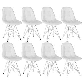Kit 8 cadeiras estofadas Charles Eames Eiffel Botonê com pés de metal cromado