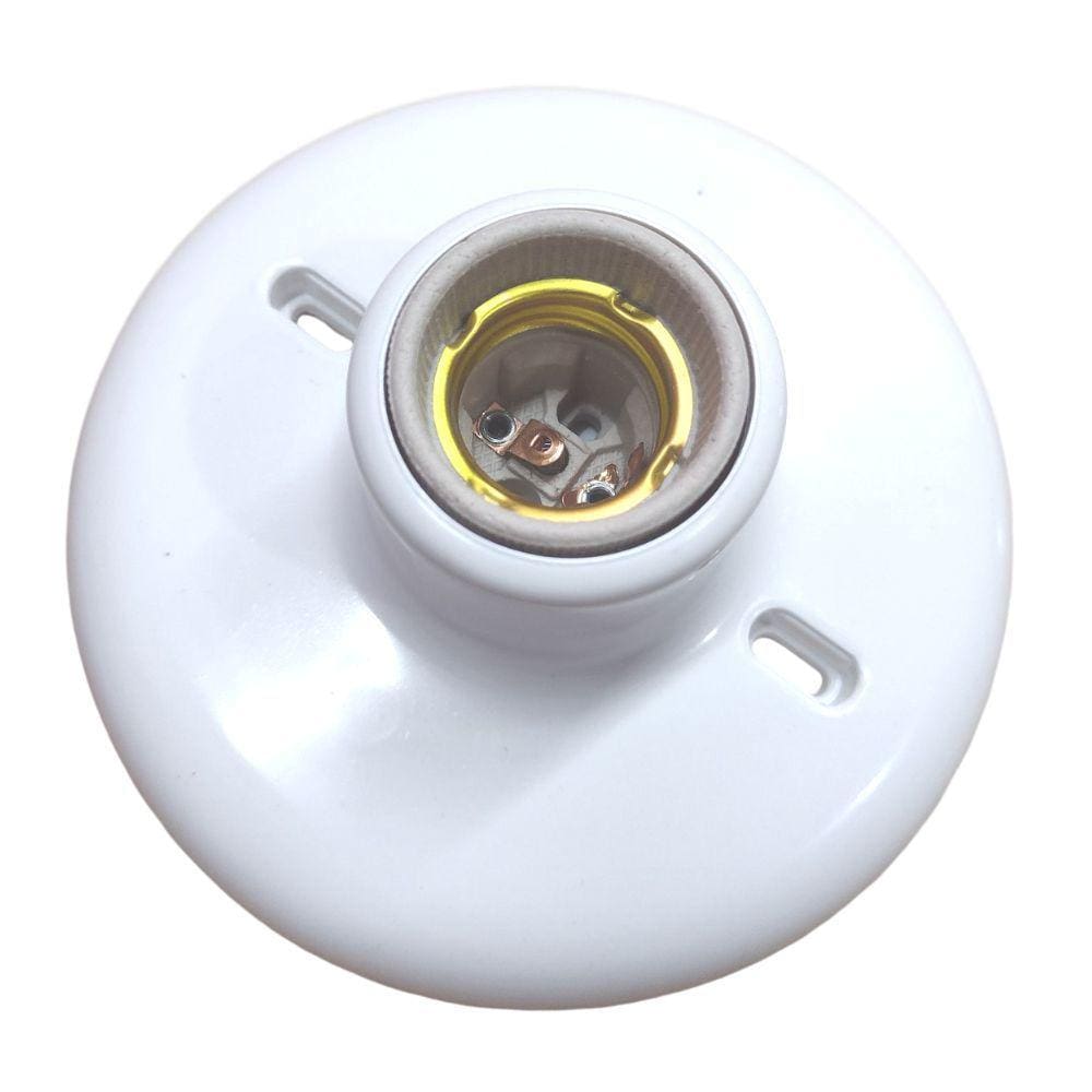 Plafon Branco Liso com Travessa e Soquete Cerâmico E27