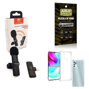 Kit Microfone Sem Fio + Capinha Motorola G60 S E Película 3D