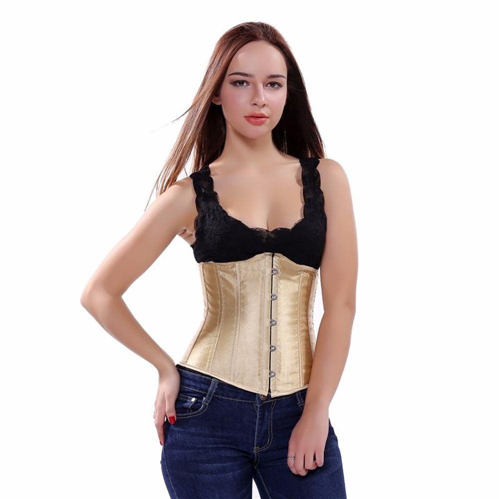 Corset Corselet Cinta Modeladora Redutora Delineadora Underbust Acetinado Creme M408