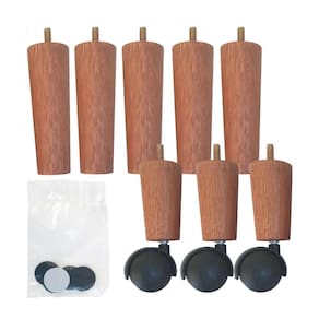 Conjunto 8 Pés De Cama Box Casal Com 5 Pés Palitos Fixos E 3 Rodízios Madeira E Polipropileno Marrom