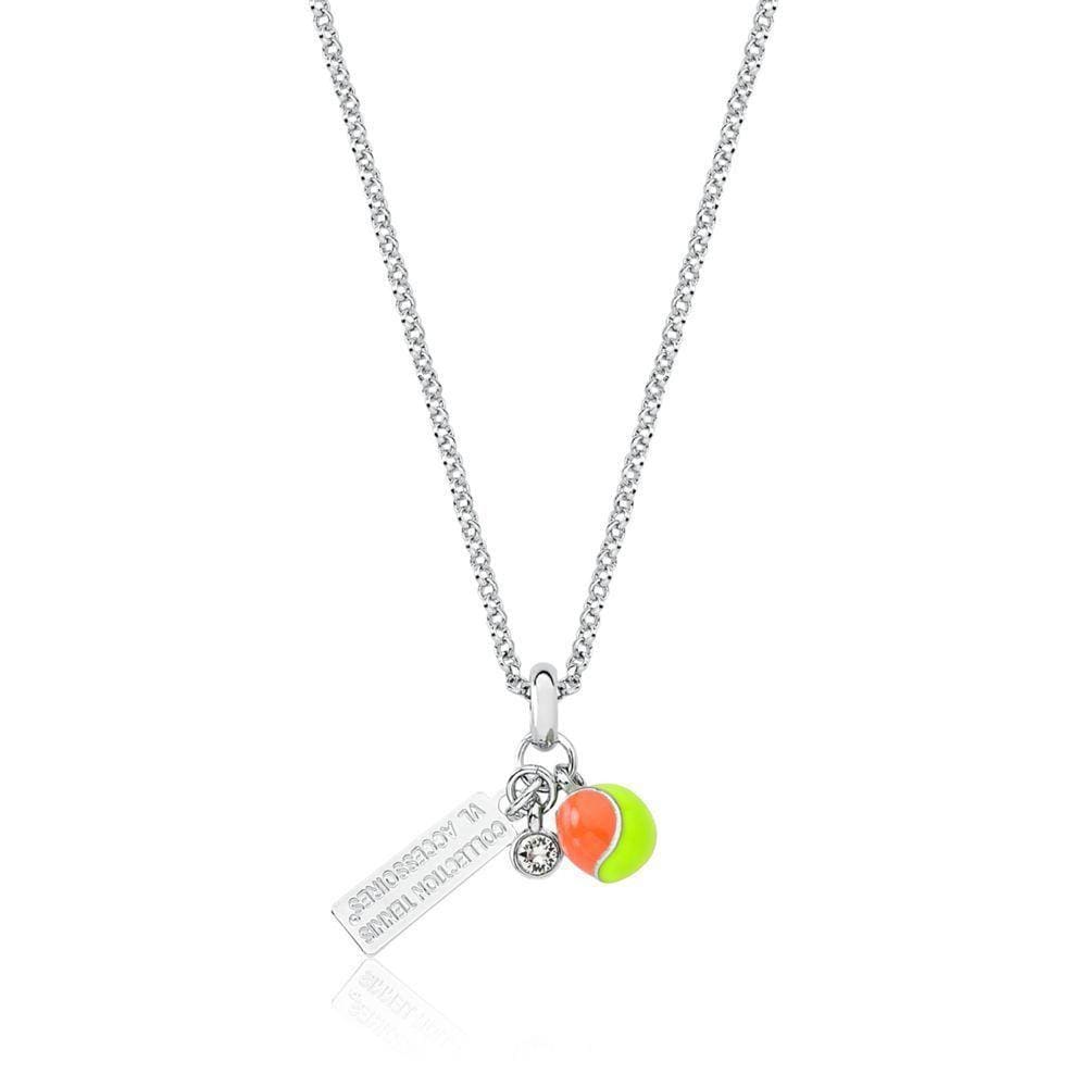 Colar Beach Tennis E Bolinha Revestido Em Ródio Na Corrente