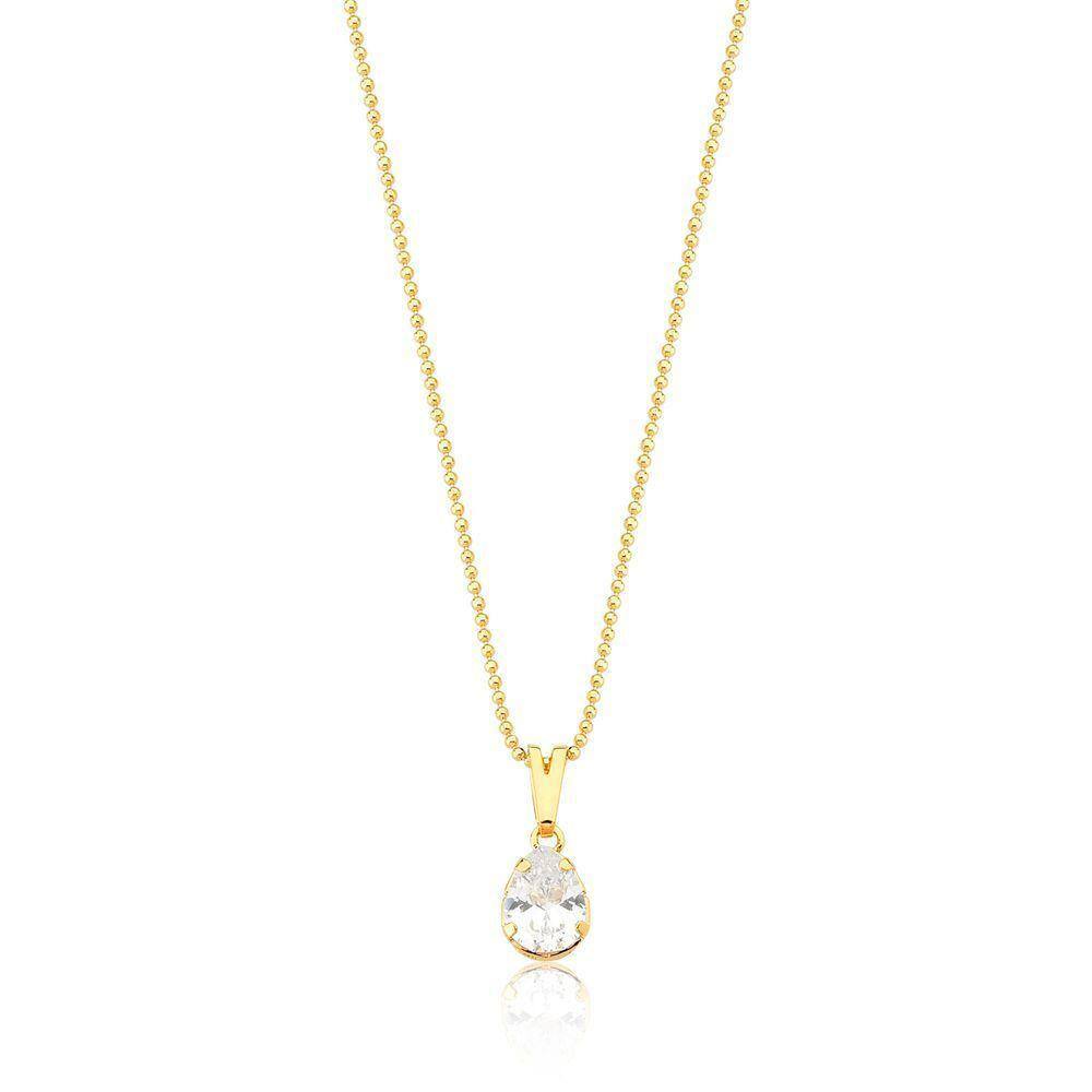 Colar Drop Crystal Revestido Em Ouro
