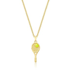 Colar Raquete E Bolinha De Tennis Revestido Em Ouro