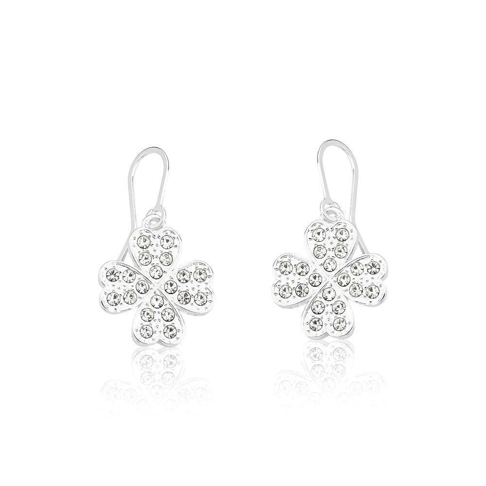Brinco Clover Crystals Revestido Em Prata