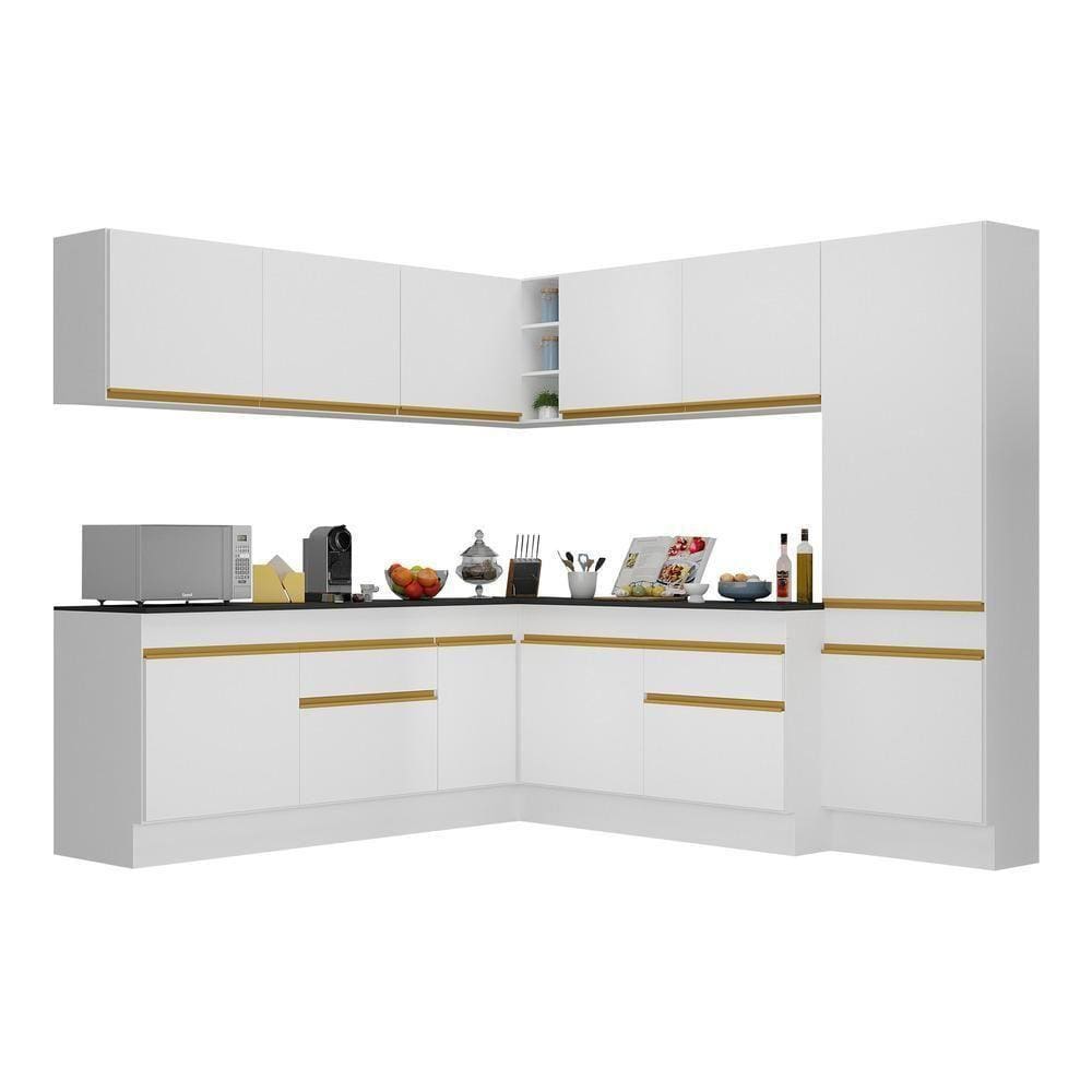 Armário De Cozinha Completa De Canto V2102 Branco Dourado