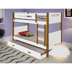 Beliche Infantil Com Cama Auxiliar Branca E Amêndoa Branco
