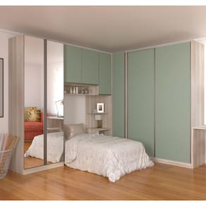 Quarto Completo de Canto Solteiro com 6 Módulos e Espelho Prime Plus Luciane Móveis