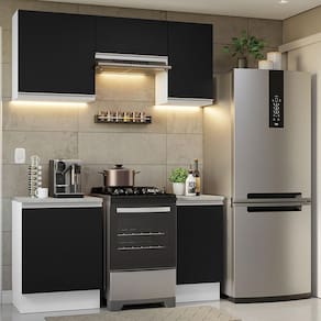 Armário De Cozinha 160Cm Branco/Preto Glamy 07 Branco/Preto