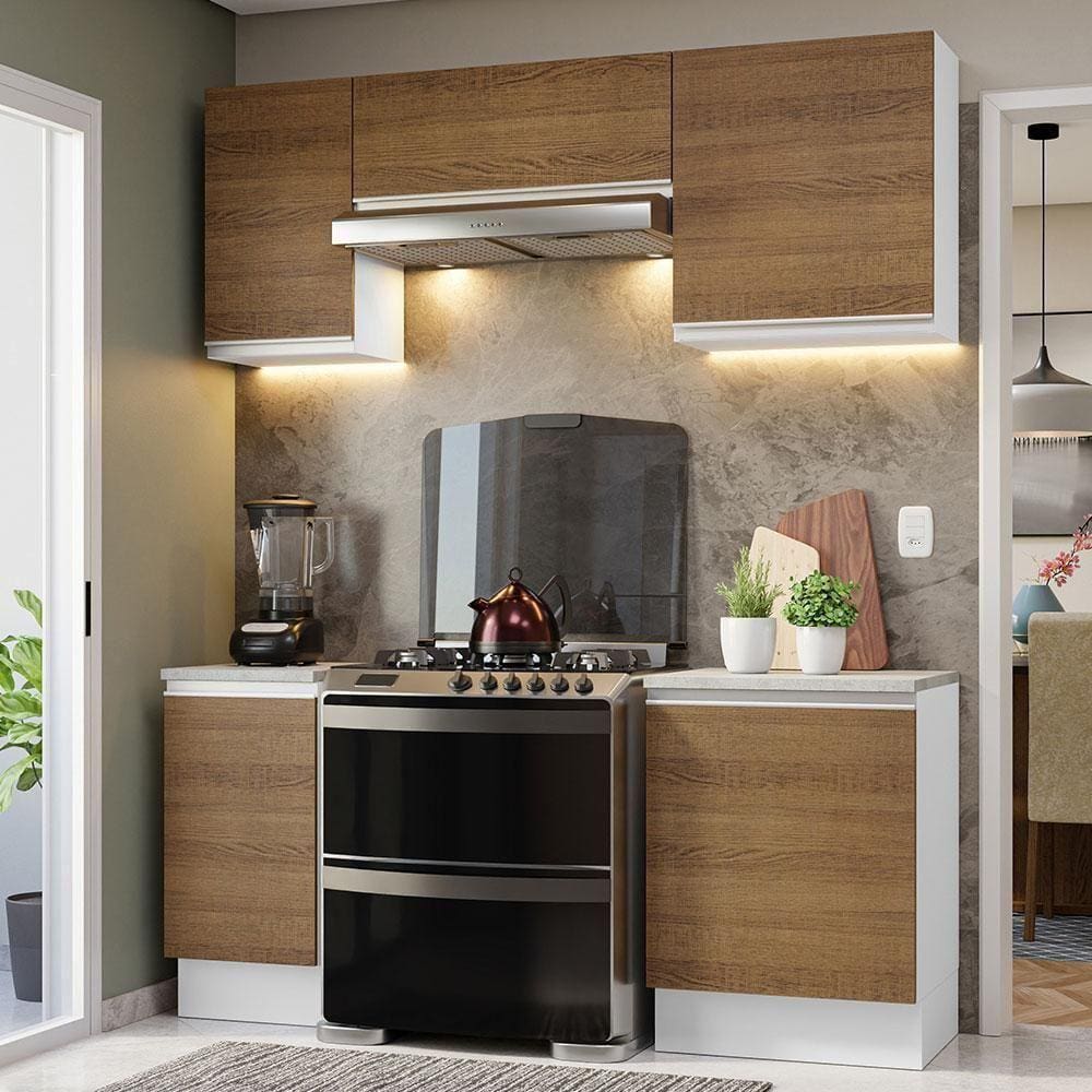 Armário De Cozinha 180Cm Glamy 12 Branco/Rustic