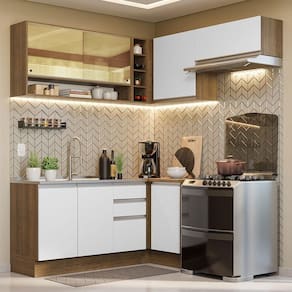Armário De Cozinha 349Cm Glamy 06 Rustic/Branco