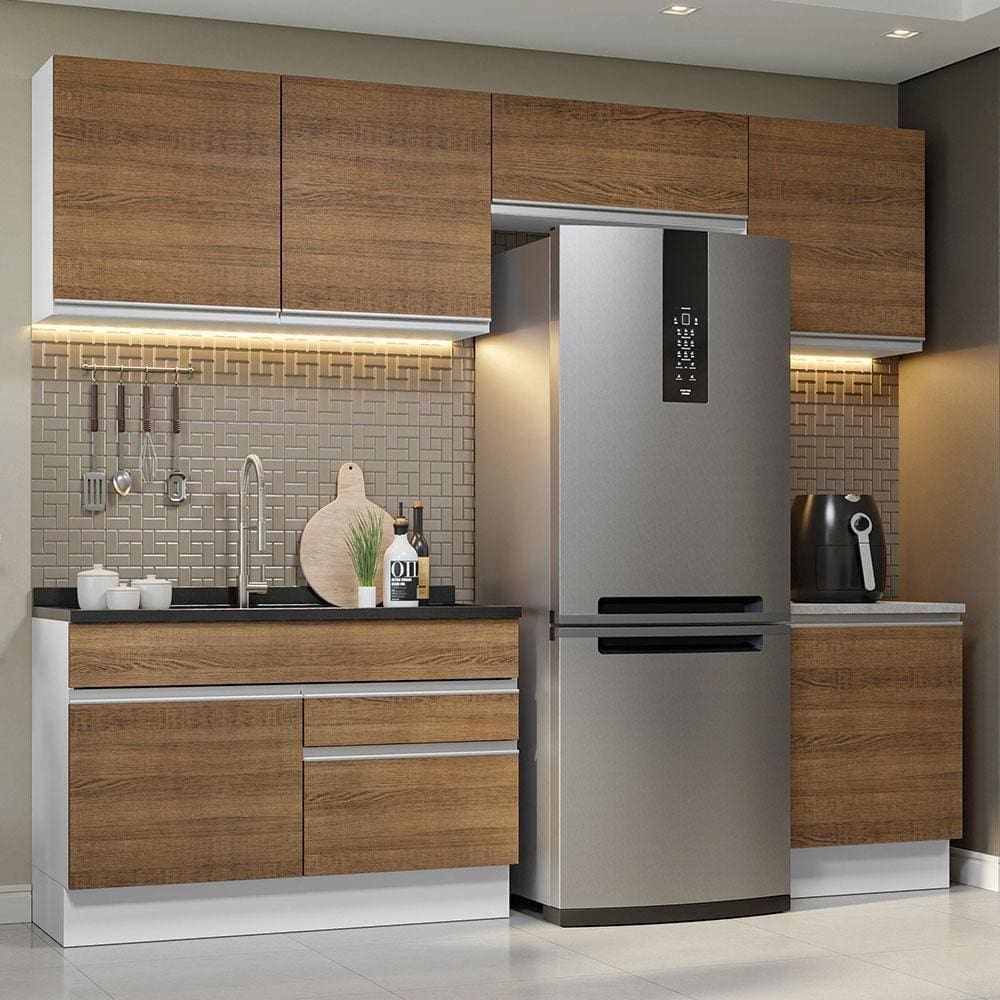 Armário De Cozinha 260Cm Glamy 05 Branco/Rustic