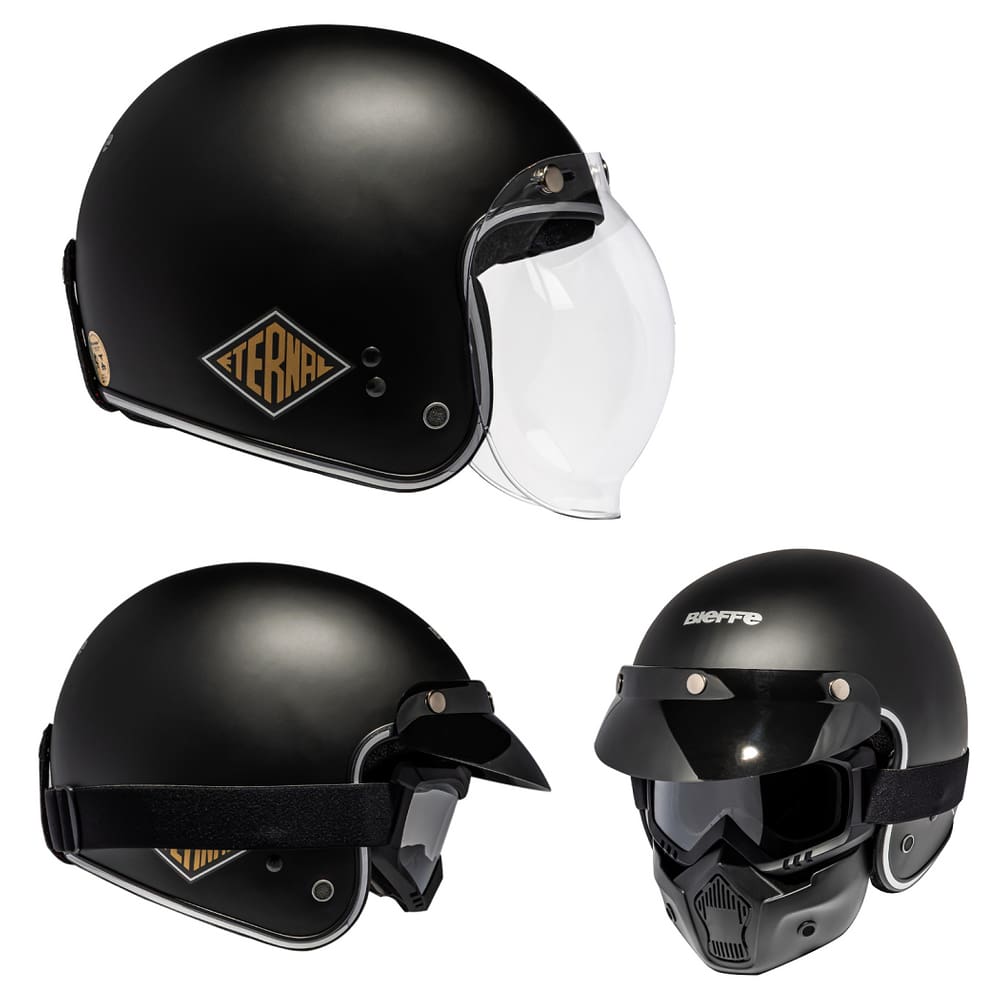 Capacete Moto Aberto Custom Pro Tork Coquinho Vintage Retro Chopper Unissex  Scooter - Preto