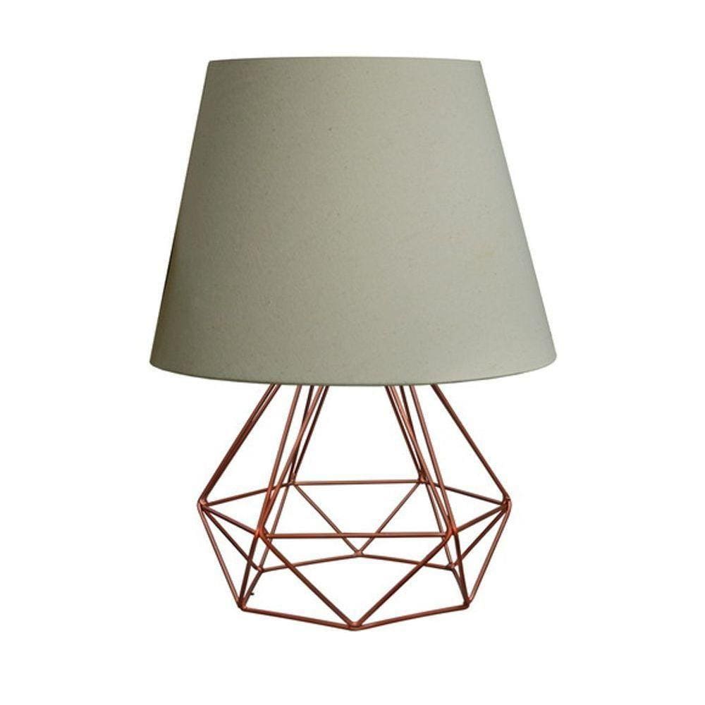Abajur De Mesa Aramado Diamante Cobre Branco Cúpula Algodão