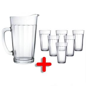 Jogo 7pc Jarra com 6 Copos de Vidro Roberta 1,25l/260ml Transparente