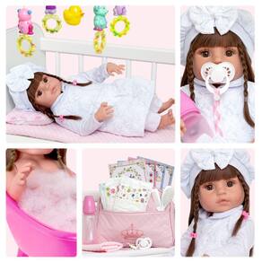 Boneca Bebe Reborn Menina 100% Silicone Enxoval + 24 Itens