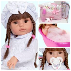 Boneca Bebê Reborn Realista 100% Silicone 20 Itens Com Bolsa