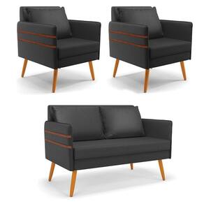 Kit 01 Namoradeira E 02 Poltronas Corino Preto Castanho