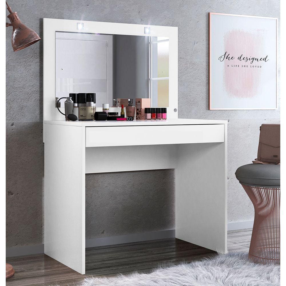 Penteadeira Camarim 5940 01 Gaveta Atrante Branco Demóbile