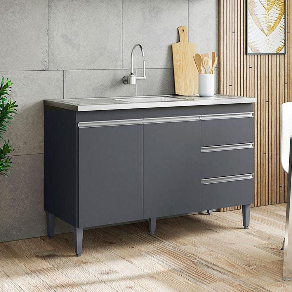 Balcão de Pia Ambiente Andréia 100 cm Cinza Fosco - AJL