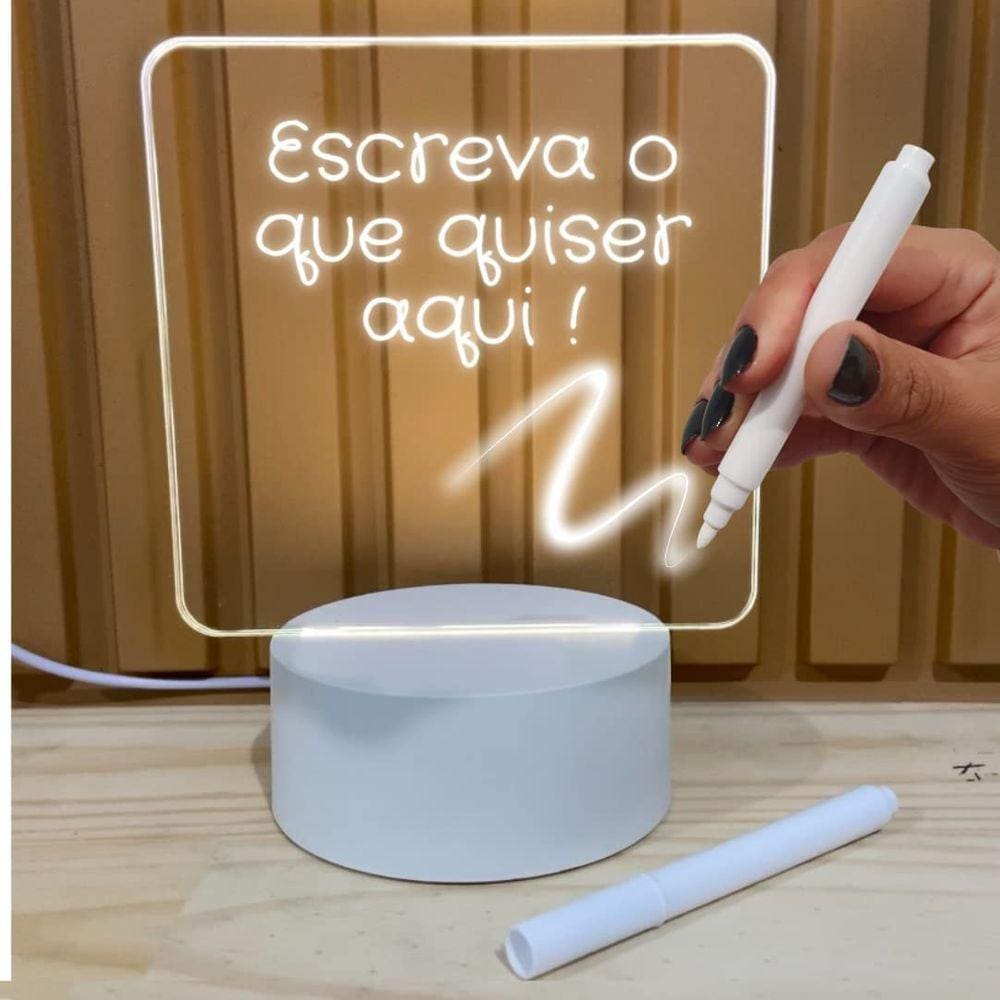 Luminária 3D de Escrever Abajur Tipo Lousa Acrílico + Caneta